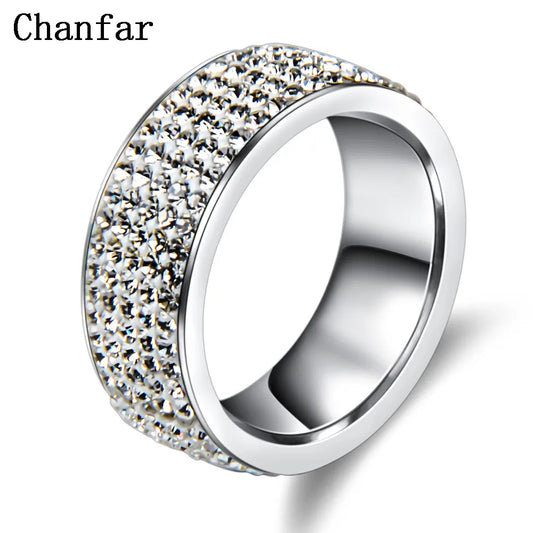 Chanfar Crystal Stainless Steel Multicolor Wedding Engagement Ring for Women