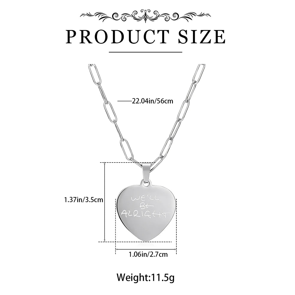 "We'll Be Alright" Necklace, Stainless Steel Harry Styles Heart Pendant Jewelry