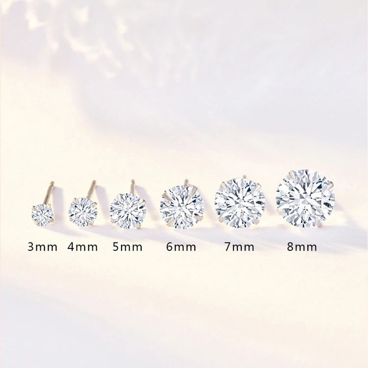 Crystal Zircon 925 Silver Earrings, Channel Cubic Zirconia Studs for Women